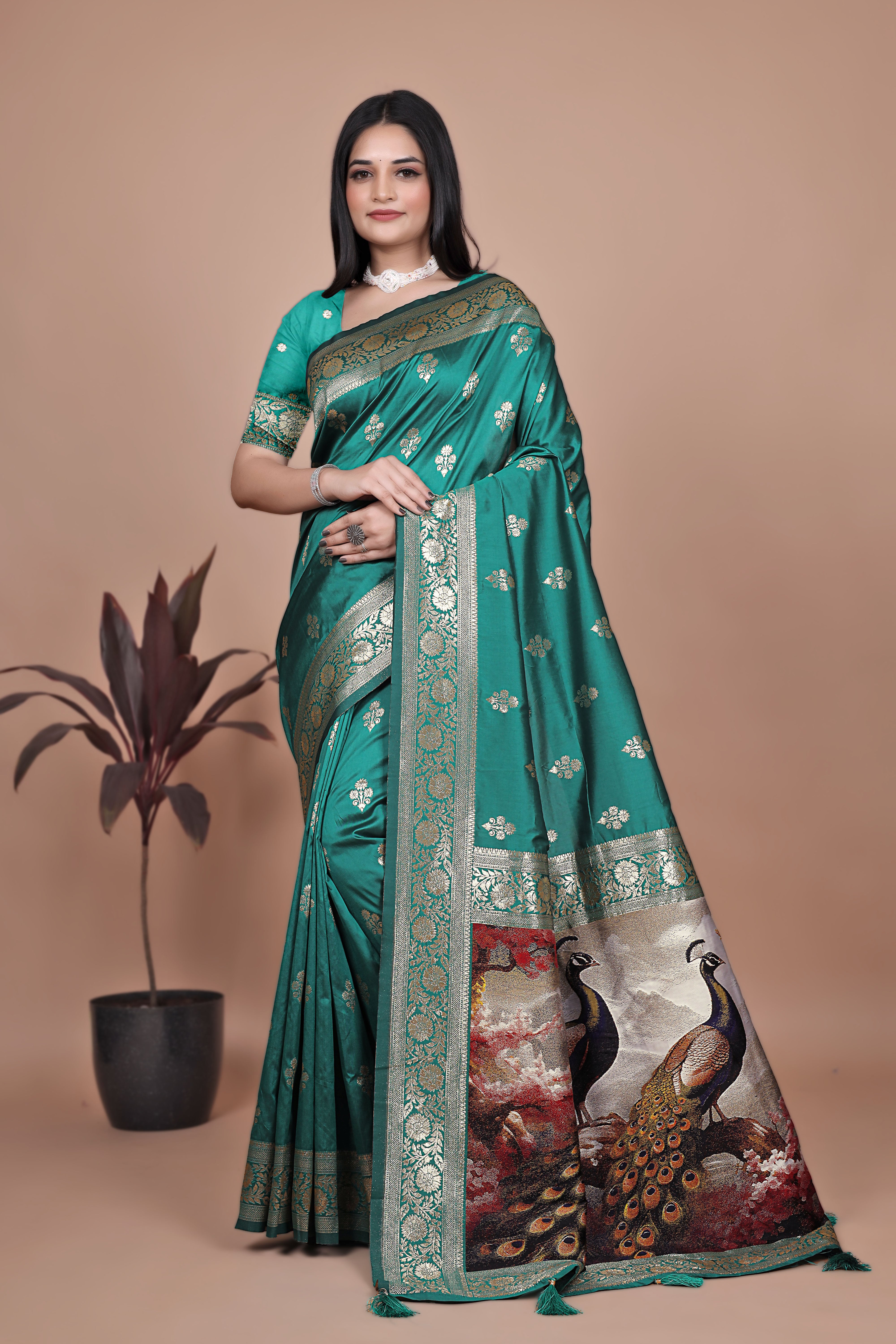 Royal Purple Banarasi Silk Saree with Peacock Pallu Design